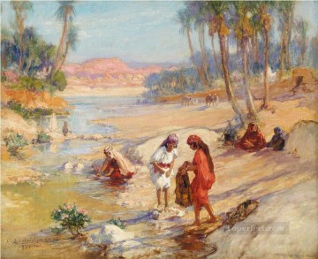 流れの中で服を洗う女性 フレデリック・アーサー・ブリッジマン アラブ Oil Paintings